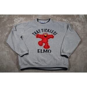 Sesame Street Elmo Sweater Mens Large Gray That Tickles Fuzzy Pullover 2000s